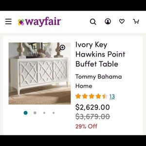 Ivory Key Hawkins Point Buffet Table (no legs)